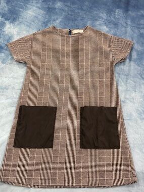 Zara Girls Plaid Shift Dress Black Patch Pockets Size 11–12 (152 cm
